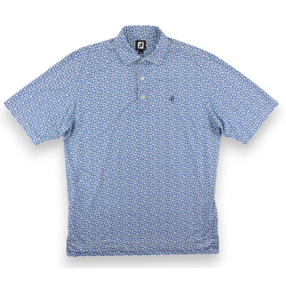 FootJoy Polo Shirt Mens Large Blue Floral Lisle Performance Short Sleeve 25755